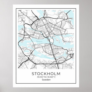 Stockholm White Map - Karte Wall Art Decor Poster