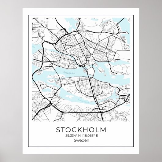 Stockholm White Map - Karte Wall Art Decor Poster (Vorne)