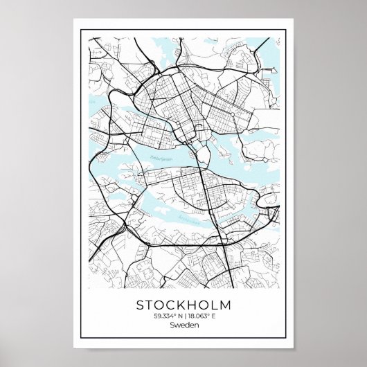 Stockholm White Map - Schwarz-Weiß-Wohngestaltung Poster (Vorne)