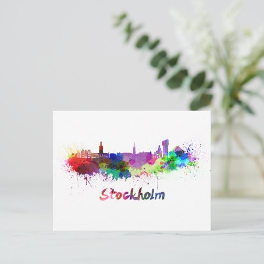 Stockholmer Skyline in Aquarellfarben Postkarte (Stehend Vorderseite)