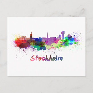 Stockholmer Skyline in Aquarellfarben Postkarte