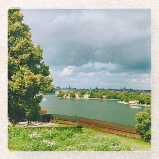 Stockholmer Stadtbild Glasuntersetzer (Vorderseite)