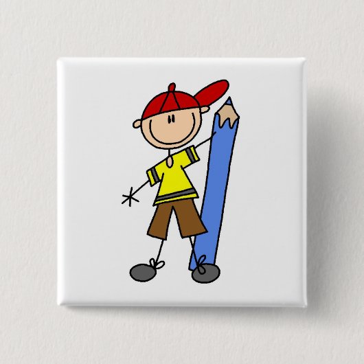 Stockjunge mit Bleistift Button (Vorderseite)