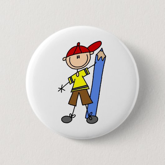 Stockjunge mit Bleistift Button (Vorderseite)