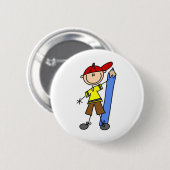 Stockjunge mit Bleistift Button (Vorne & Hinten)
