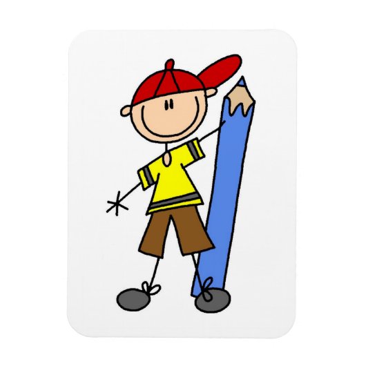 Stockjunge mit Bleistift Magnet (Vertikal)