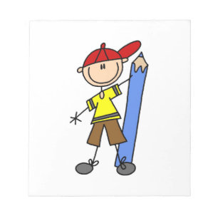 Stockjunge mit Bleistift Notizblock