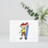 Stockjunge mit Bleistift Postkarte (Stehend Vorderseite)