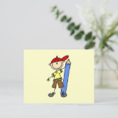 Stockjunge mit Bleistift Postkarte (Stehend Vorderseite)