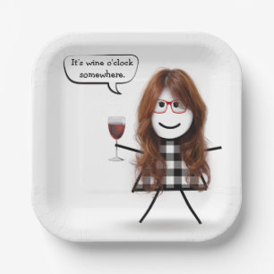 Stockmann-Mädchen mit Rotwein-Party-Humor Pappteller