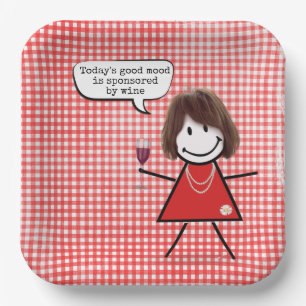 Stockmann-Mädchen mit Weinglas auf Gingham Pappteller