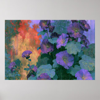 Stockrosen im Violetten Kühnen Impressionismus Poster