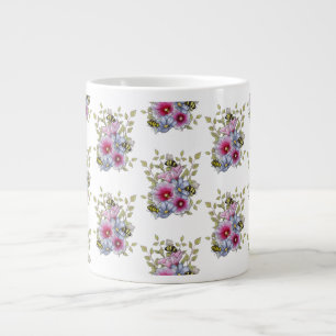 Stockrosen und Blaue Blumen mit Hummeln Jumbo-Tasse