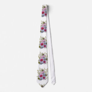 Stockrosen und Blaue Blumen mit Hummeln Krawatte