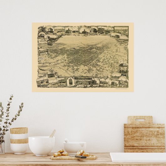 Stockton, CA Panorama Karte - 1895 Poster (Küche)