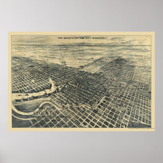 Stockton, CA Panorama Karte - 1895 Poster (Vorne)