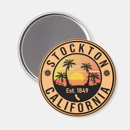 Stockton California Retro Sunset Souvenirs Palm Magnet (Vorderseite/Rückseite)