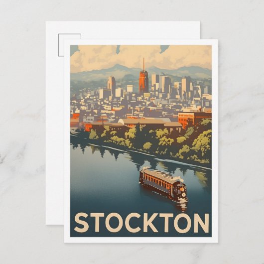 Stockton California Vintage Travel Illustration Postkarte (Vorne/Hinten)