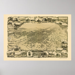 Stockton, panoramische Karte CAs - 1895 Poster