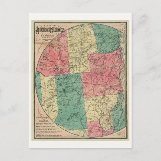 Stoddard's Map of the Adirondack Wilderness, 1883 Postkarte (Vorderseite)