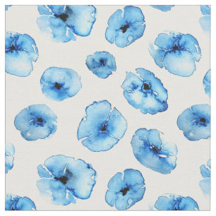 Stoff - Blaue Mohnblumen Aquarell
