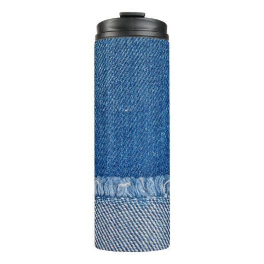 Stoff Blue Jeans Background, Denim Textur Thermosbecher (Vorderseite)
