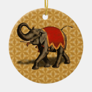Stoff des indischen Elefant-w/Red Keramik Ornament