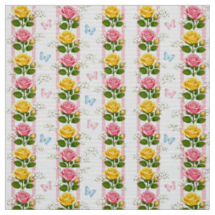 Stoff Rosa und gelbe Rosen Floral Rosa Streifen