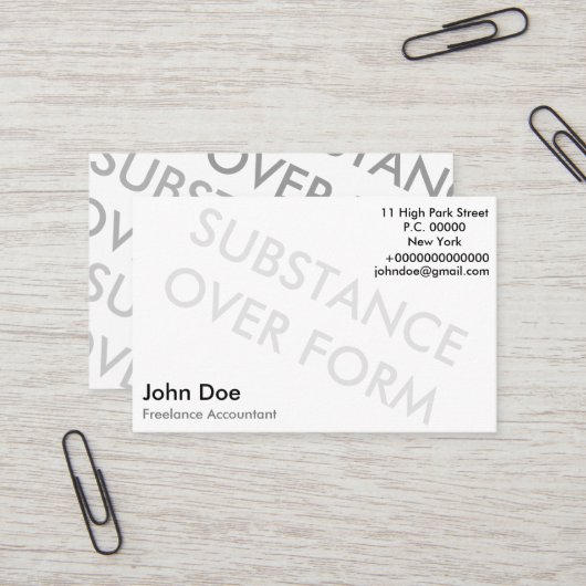 "Stoff über Form" Visitenkarte (Vorderseite/Rückseite Beispiel)