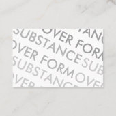 "Stoff über Form" Visitenkarte (Rückseite)