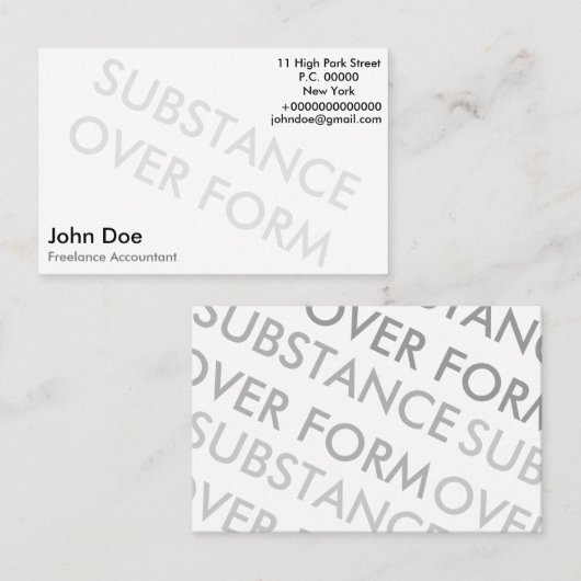 "Stoff über Form" Visitenkarte (Vorne/Hinten)