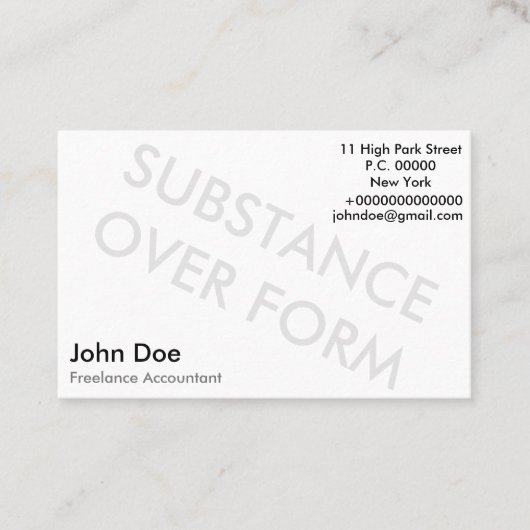 "Stoff über Form" Visitenkarte (Vorderseite)