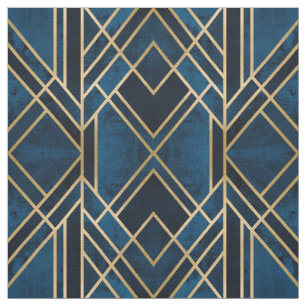Stoffe - Art Deco Blau & Gold Spiegelstriche
