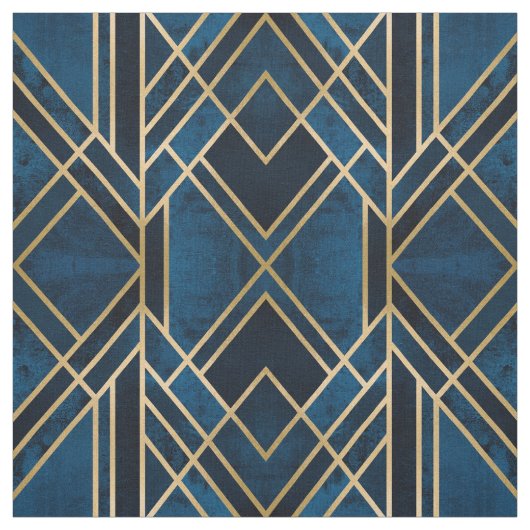 Stoffe - Art Deco Blau & Gold Spiegelstriche (Muster)