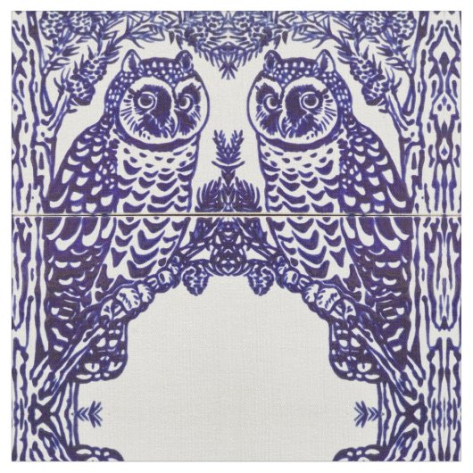 Stoffe aus blau-weißem Owl Tile (Nahaufnahme)