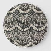 Stoffe Spitzen-Ornament auf Weiß. Große Wanduhr (Vorderseite)