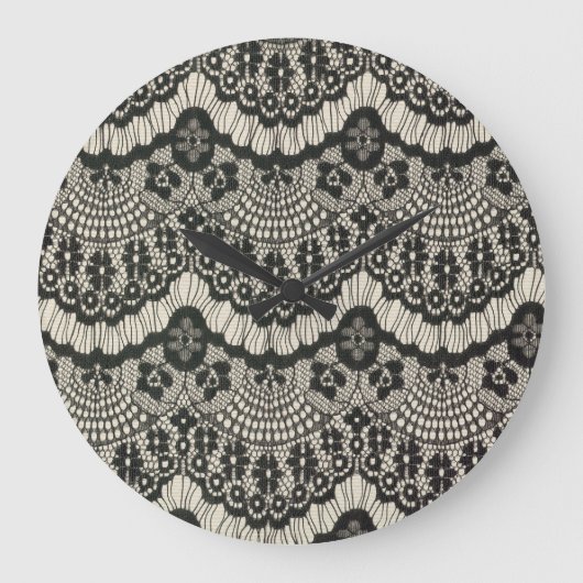 Stoffe Spitzen-Ornament auf Weiß. Große Wanduhr (Vorderseite)