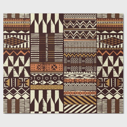 Stoffpatchwork im afrikanischen Stammesstil abstra Geschenkpapier (Flach)