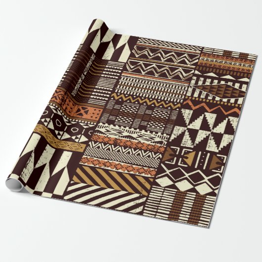 Stoffpatchwork im afrikanischen Stammesstil abstra Geschenkpapier (Ungerollt)