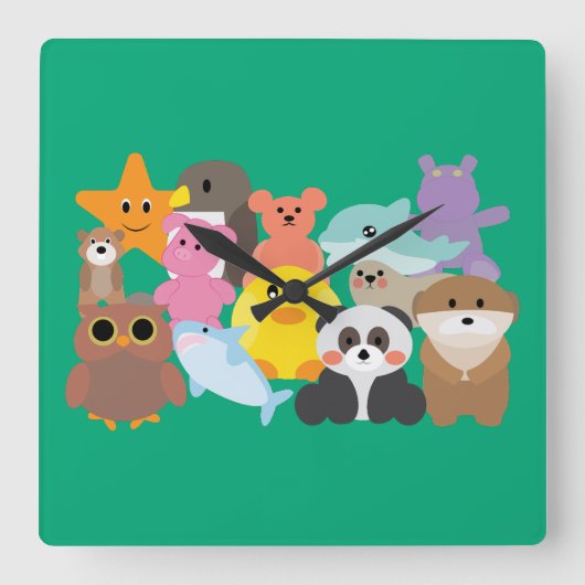 Stofftiere Quadratische Wanduhr (Vorderseite)