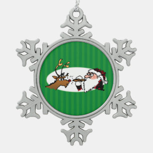 Stogie rauchender Weihnachtsmann lustiger grüner g Schneeflocken Zinn-Ornament