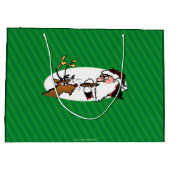 Stogie Santa und Rentiere auf den grünen Streifen  Große Geschenktüte (Rückseite)