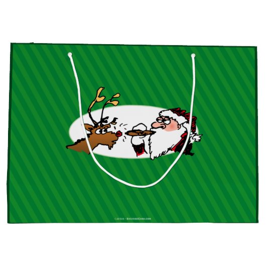 Stogie Santa und Rentiere auf den grünen Streifen Große Geschenktüte (Rückseite)