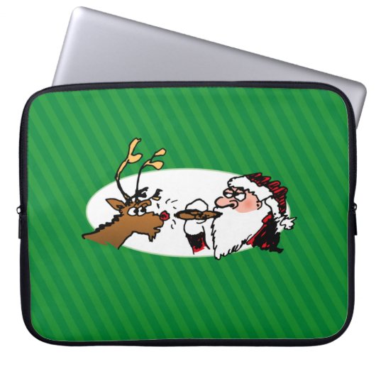 Stogie Smoking Santa Funny Green Strip Weihnachten Laptopschutzhülle (Vorderseite)