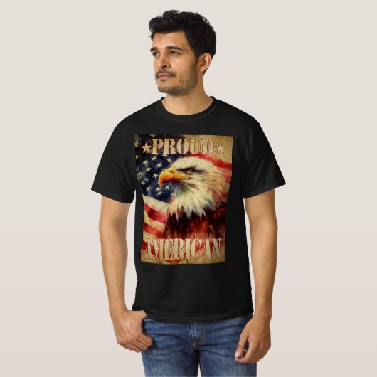 Stolz Amerikaner. Flag Bald Eagle und United Staat T-Shirt (Vorne ganz)