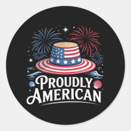 Stolz amerikanisch - Patriotic Beach Sunhat Runder Aufkleber