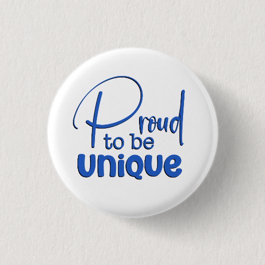 "Stolz auf Einzigartigkeit" Blaue Typografie Button (Vorderseite)