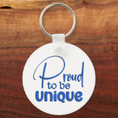 "Stolz auf Einzigartigkeit" Blaue Typografie Schlüsselanhänger (Vorderseite)