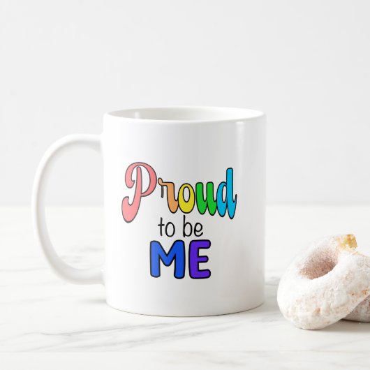 "Stolz auf mich" Regenbogentext Kaffeetasse (Mit Donut)