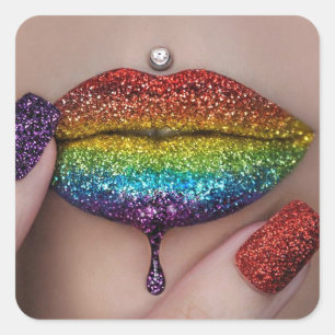 Stolz-Aufkleber - Regenbogen-Lippenstift Lesbe Quadratischer Aufkleber